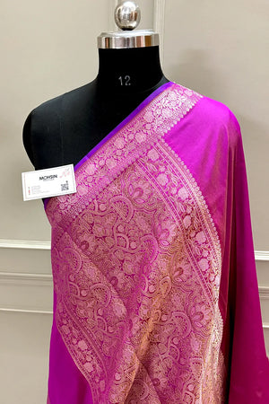 Pink Plain Banarasi Silk Saree