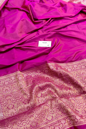 Pink Plain Banarasi Silk Saree