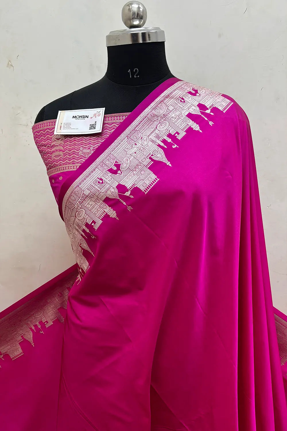 Pink Plain Ghat Katan Silk Banarasi Saree