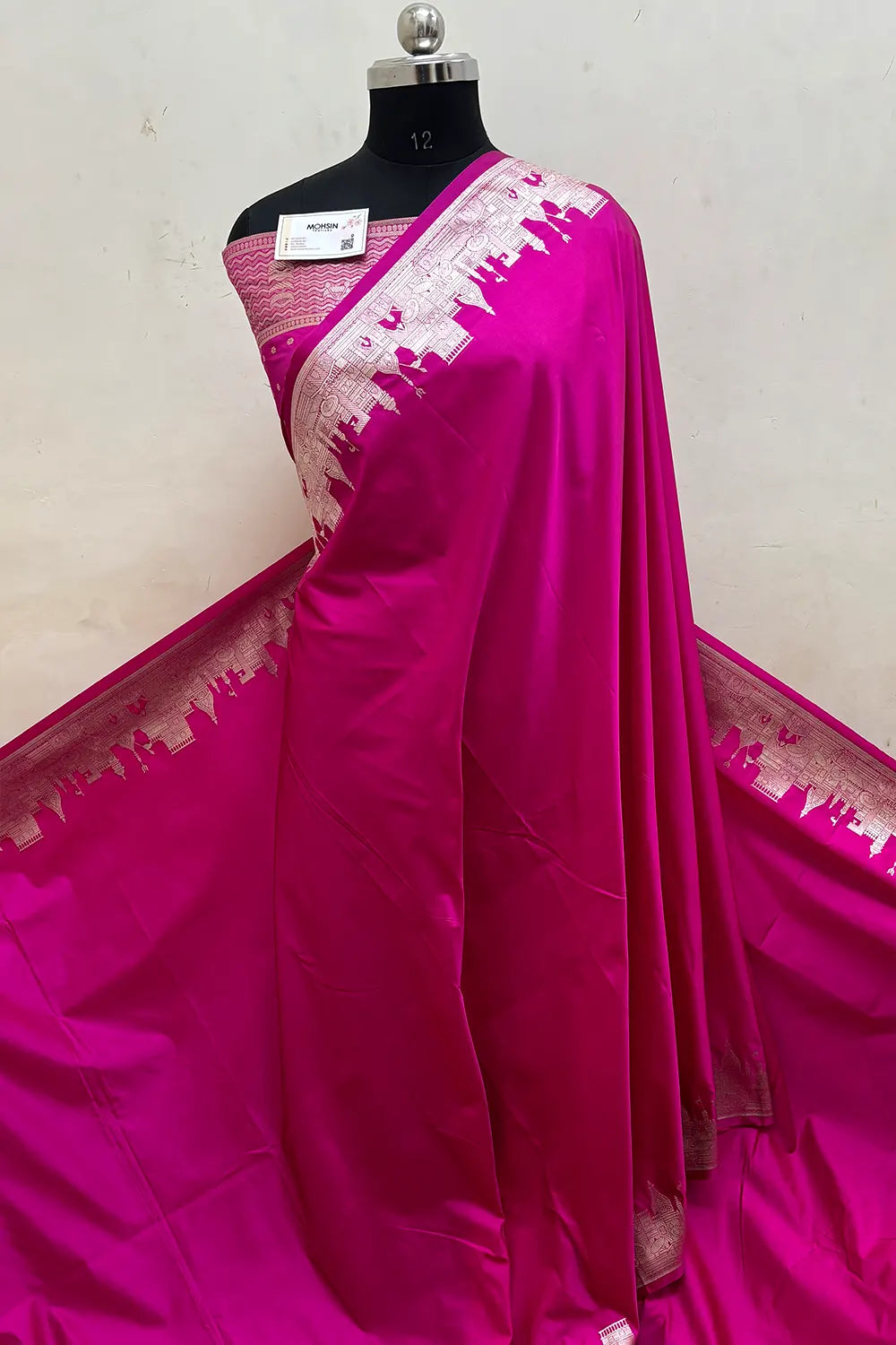Pink Plain Ghat Katan Silk Banarasi Saree