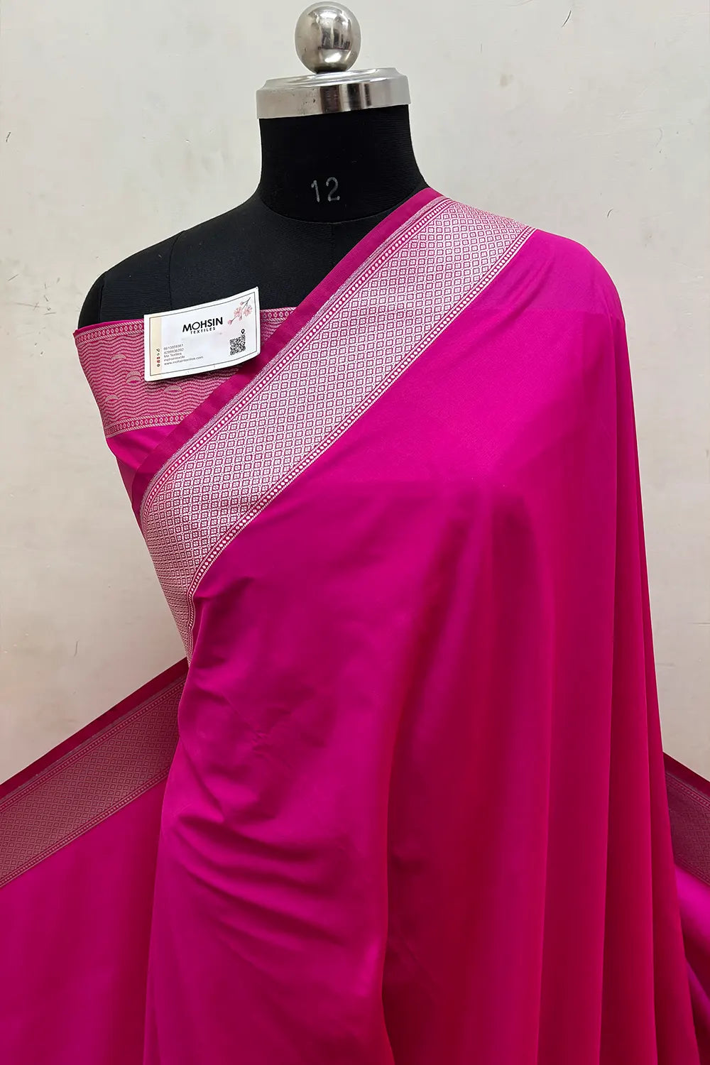 Pink Plain Ghat Katan Silk Banarasi Saree