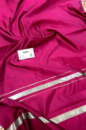 Pink Plain Semi Katan Silk Banarasi Saree