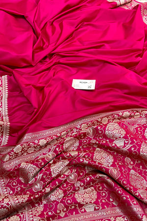 Pink Plain Zari Border Katan Silk Banarasi Saree