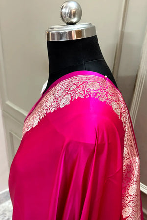 Pink Plain Zari Border Katan Silk Banarasi Saree