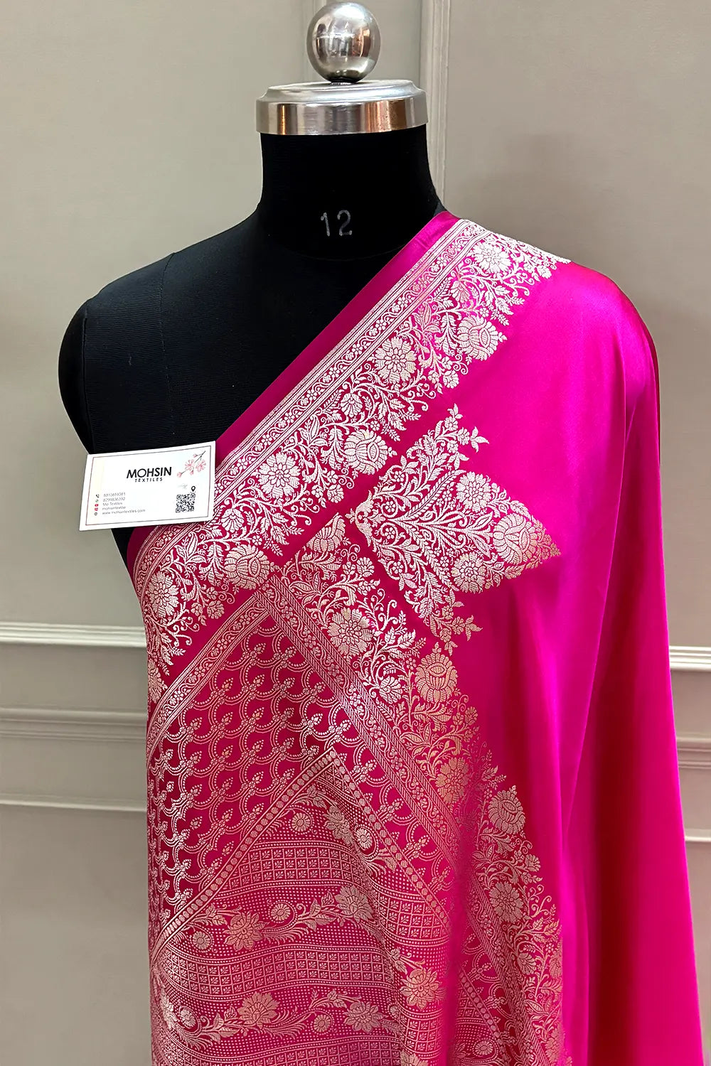 Pink Plain Zari Border Katan Silk Banarasi Saree