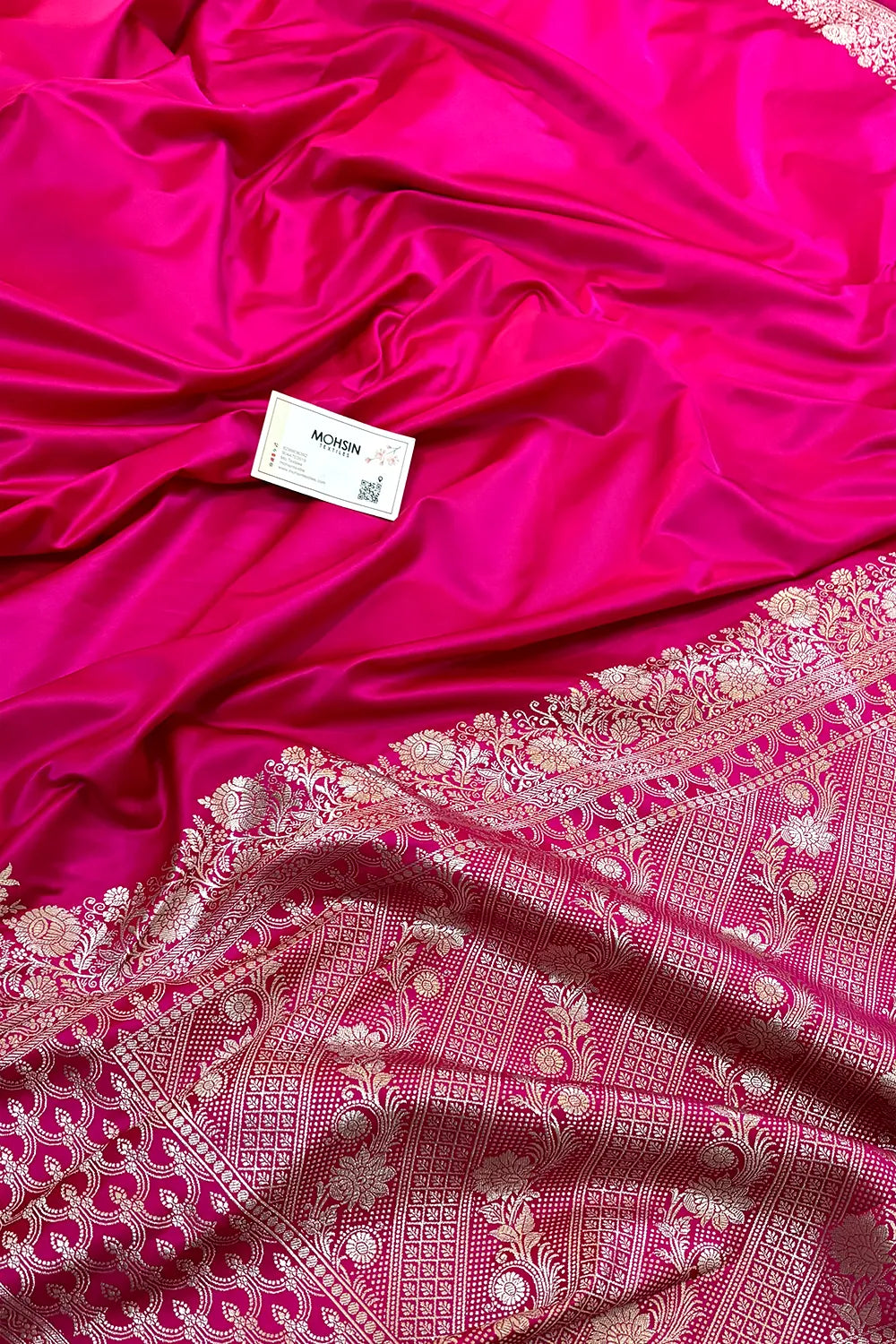 Pink Plain Zari Border Katan Silk Banarasi Saree