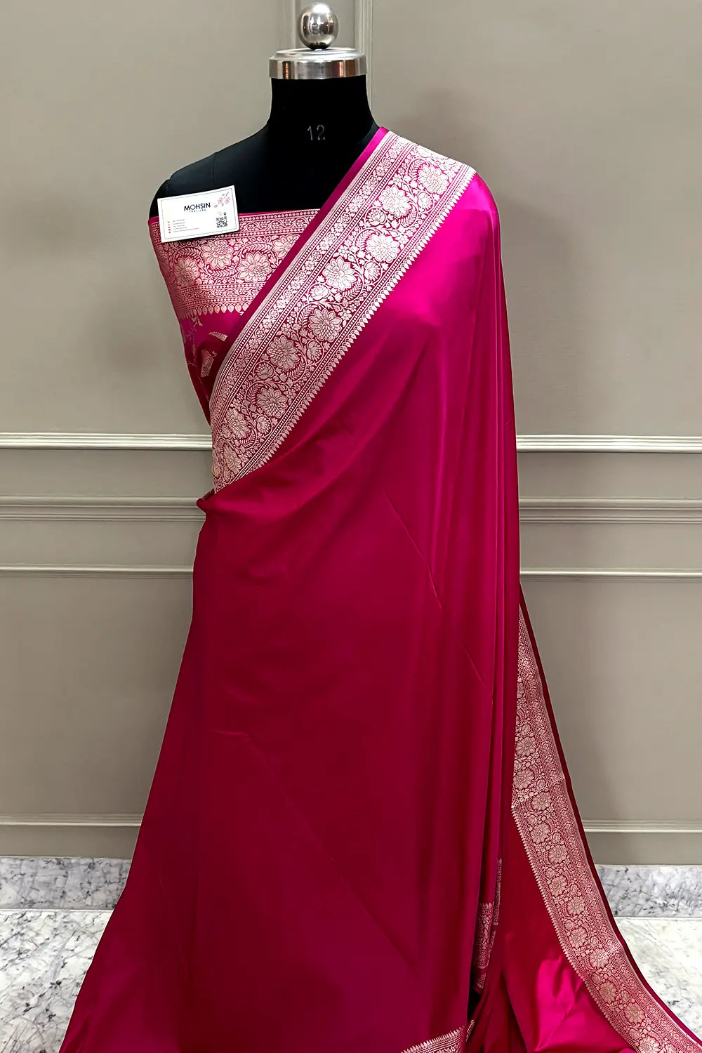 Pink Plain Zari Katan Mashru Silk Banarasi Saree