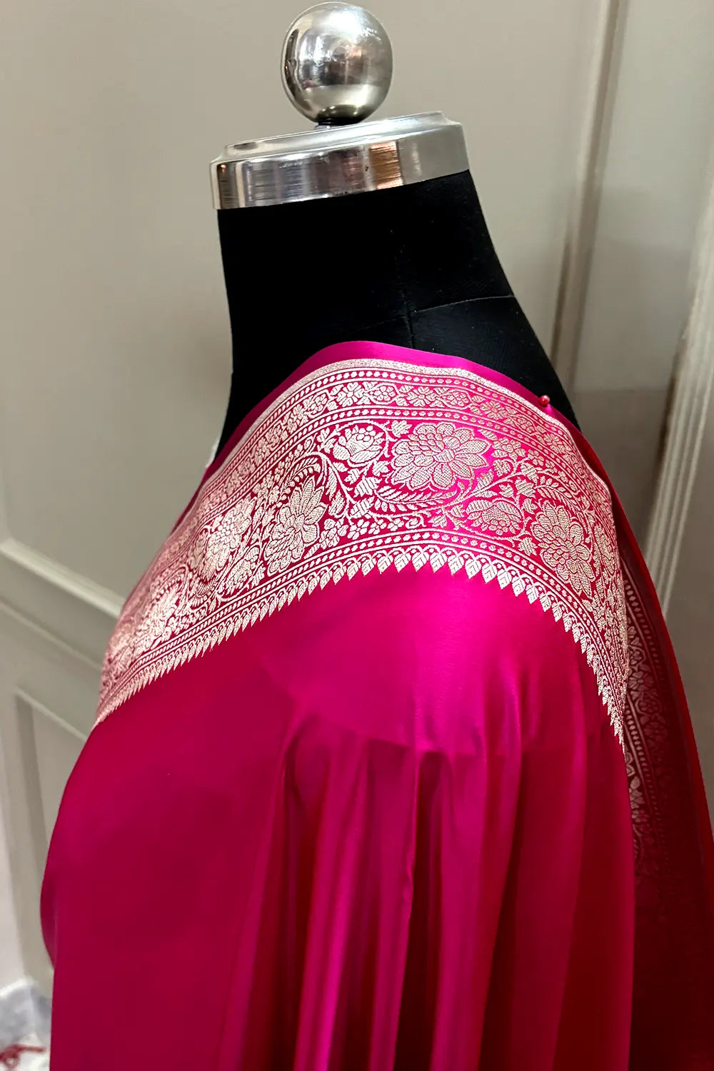 Pink Plain Zari Katan Mashru Silk Banarasi Saree