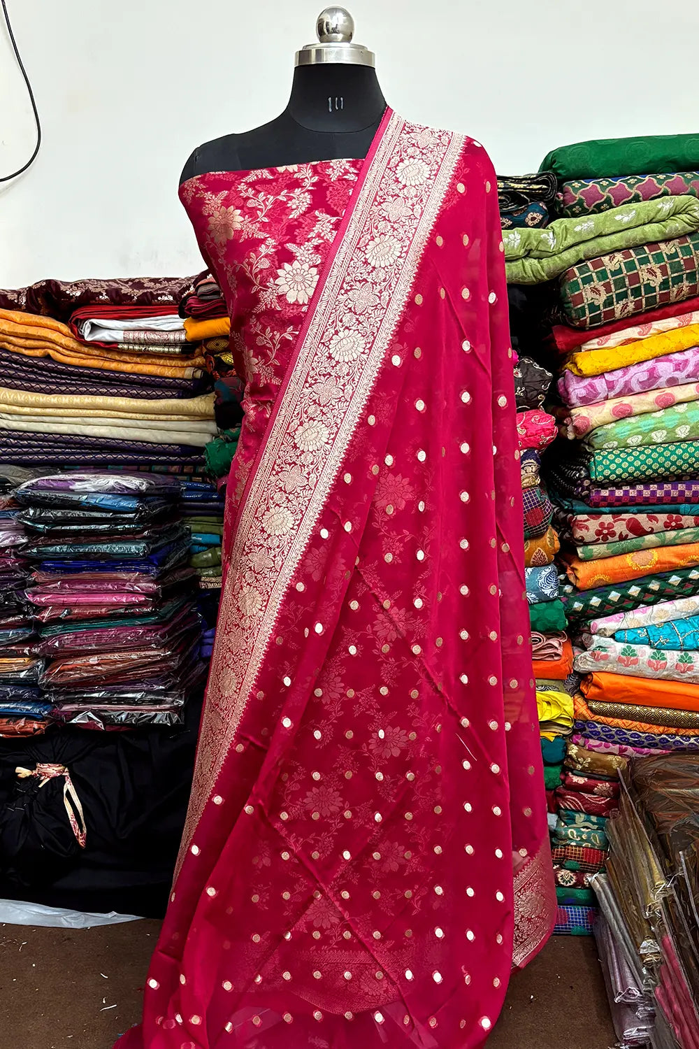 Pink Pure Viscose Georgette Banarasi Suit