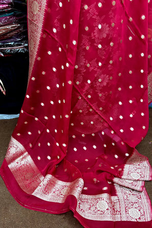 Pink Pure Viscose Georgette Banarasi Suit