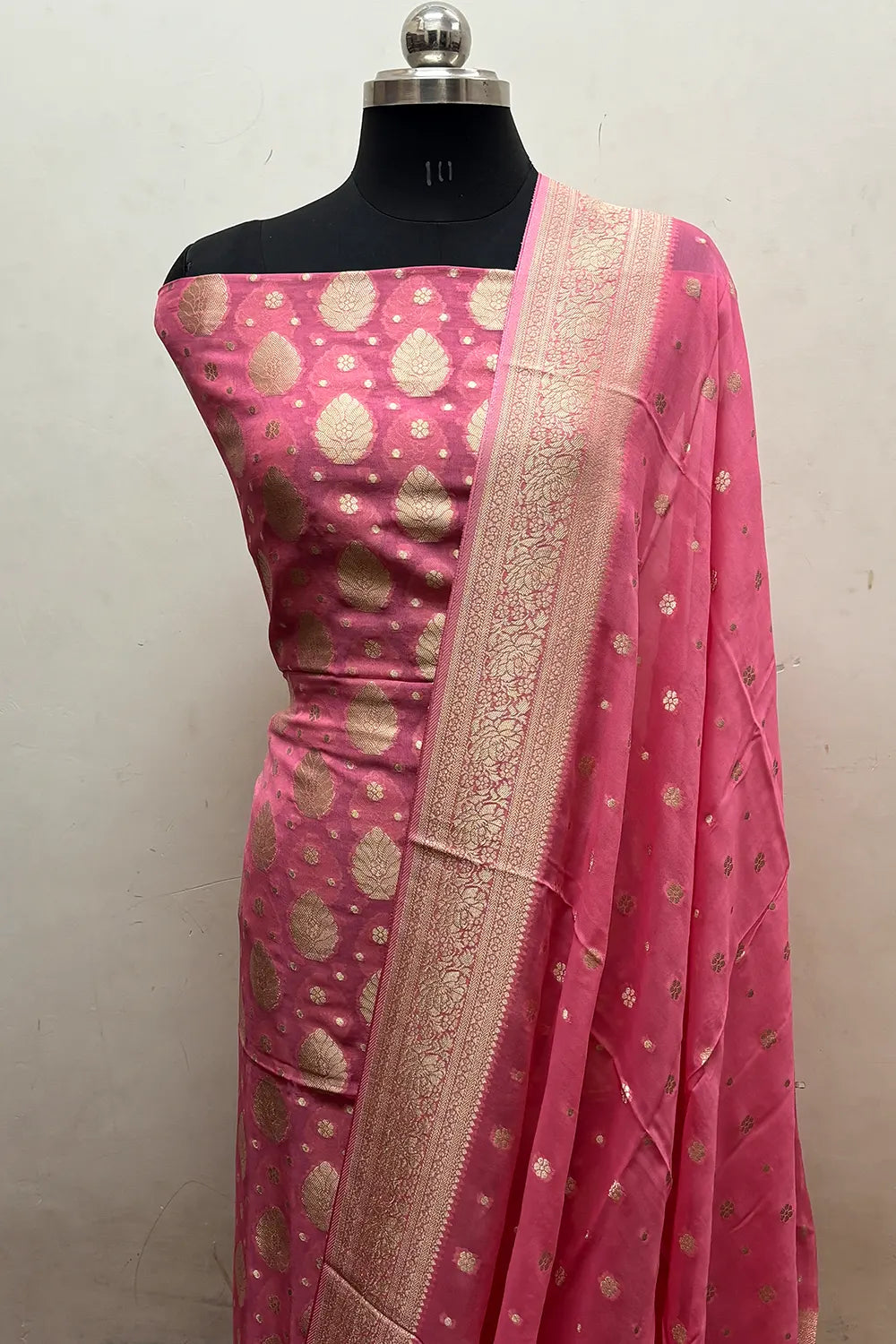 Pink Pure Viscose Georgette Banarasi Suit