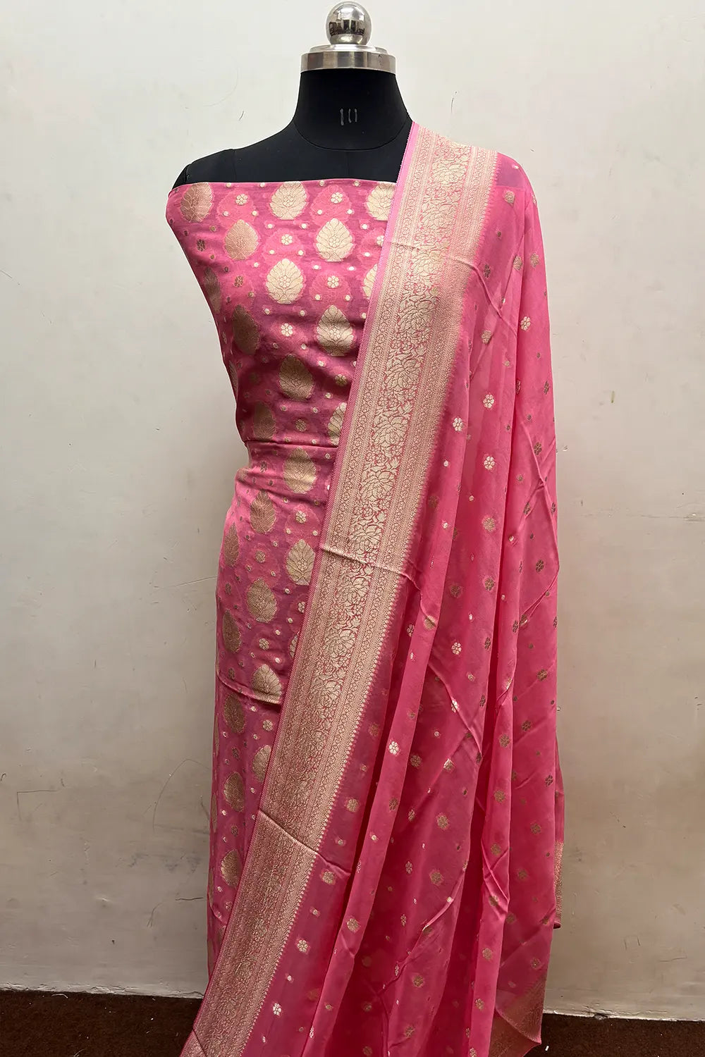 Pink Pure Viscose Georgette Banarasi Suit