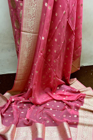 Pink Pure Viscose Georgette Banarasi Suit