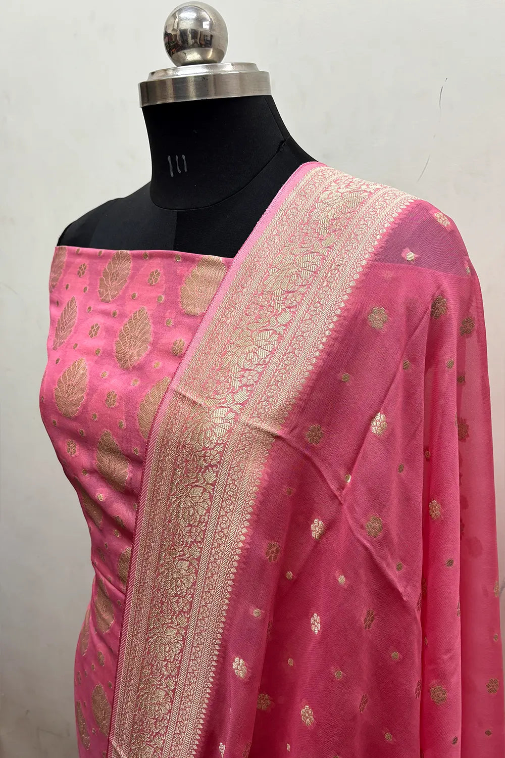 Pink Pure Viscose Georgette Banarasi Suit