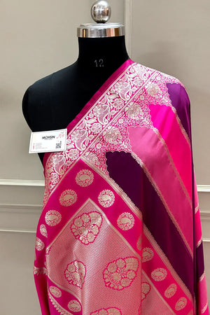 Pink Purple Rangkaat Katan Silk Banarasi Saree