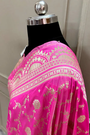 Pink Quantum Jaal Katan Silk Banarasi Saree