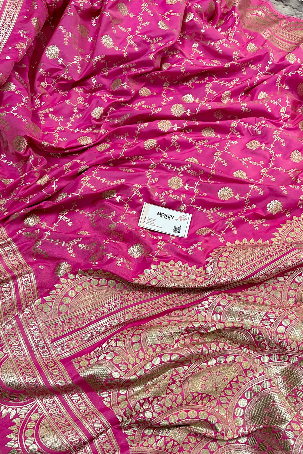 Pink Quantum Jaal Katan Silk Banarasi Saree