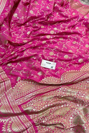 Pink Quantum Jaal Katan Silk Banarasi Saree