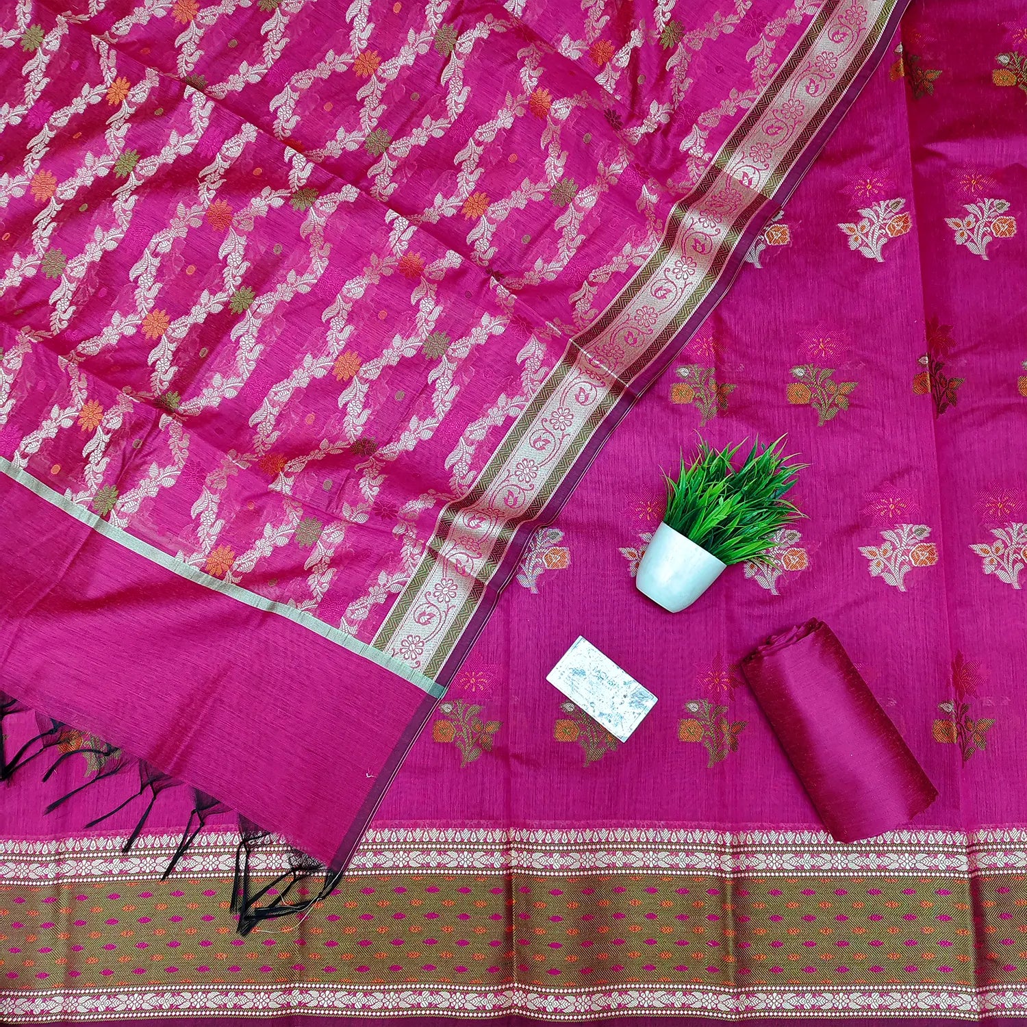 Pink Resham Banarasi Silk Suit