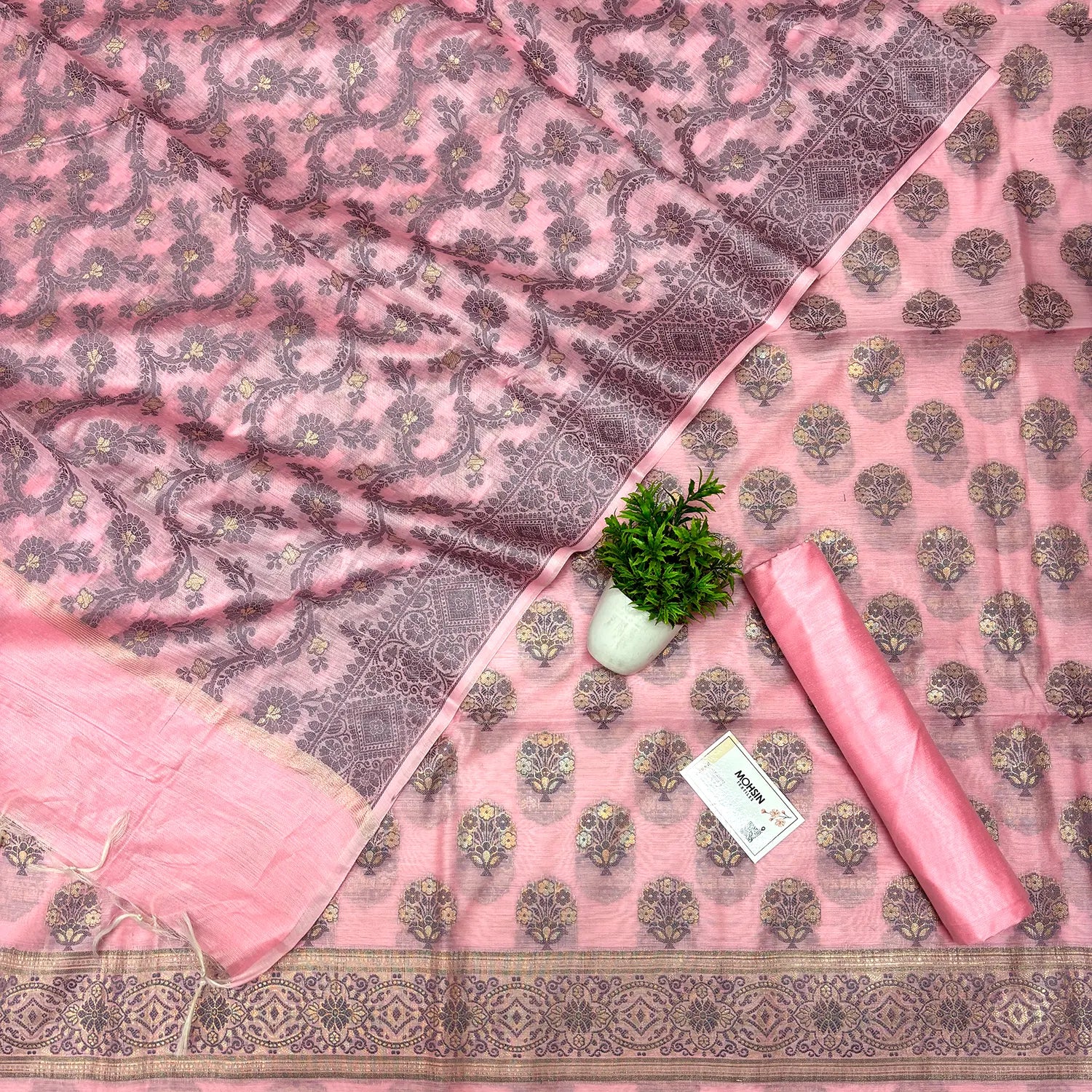 Pink Resham Banarasi Silk Suit