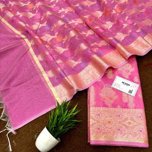 Pink Resham Banarasi Silk Suit