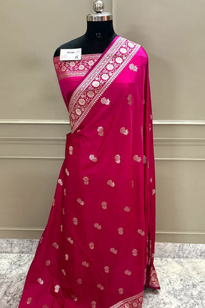 Pink Rose Buti Katan Silk Banarasi Saree