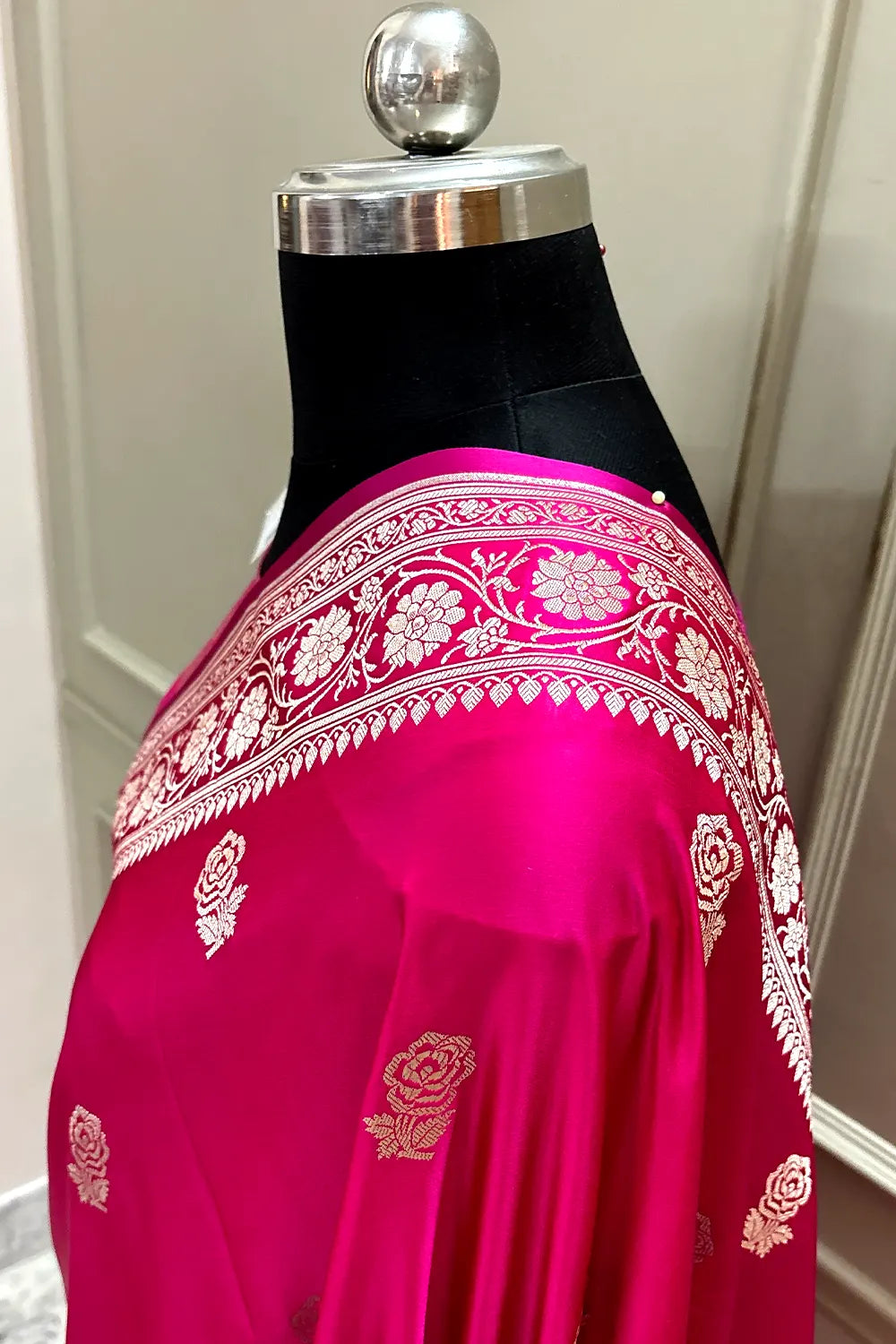 Pink Rose Buti Katan Silk Banarasi Saree