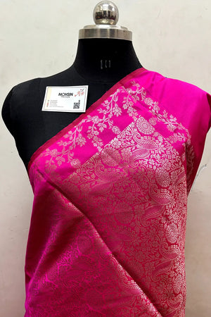 Pink Semi Katan Silk Banarasi Saree