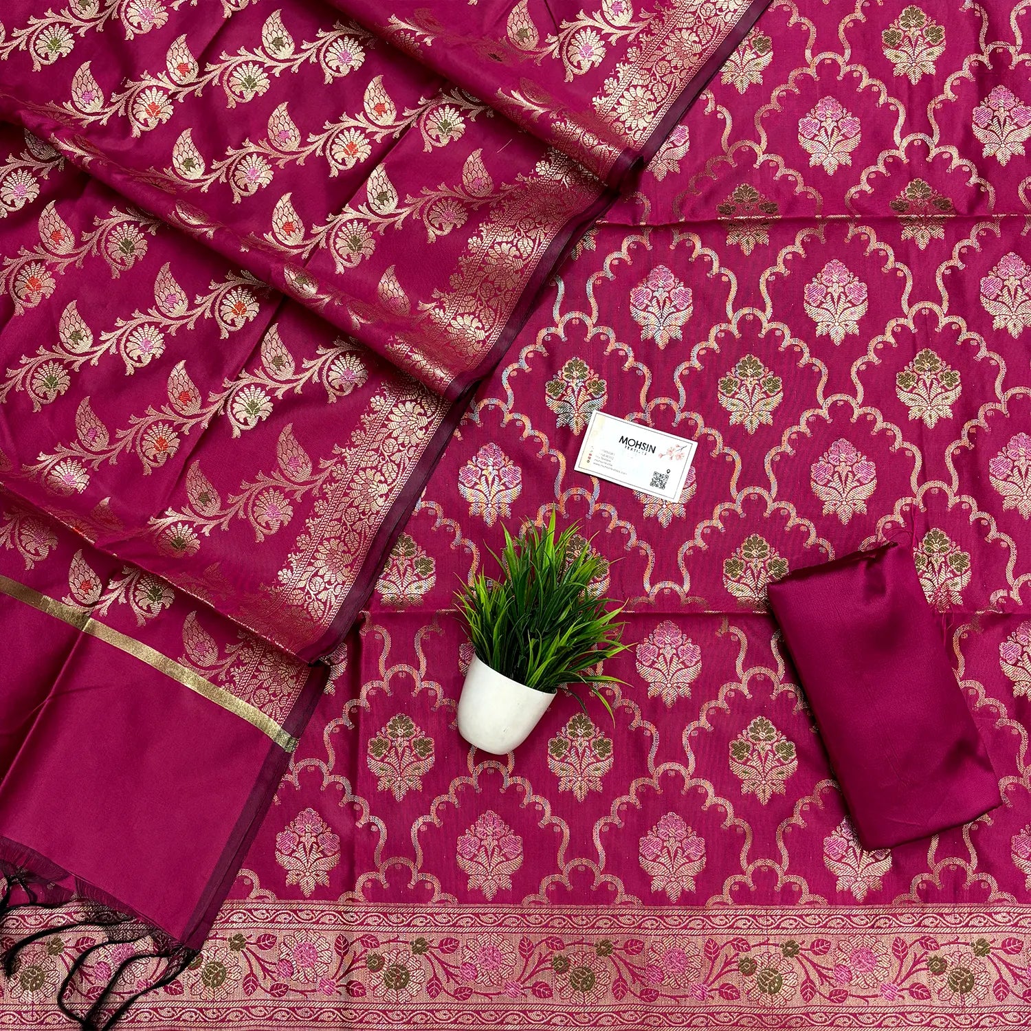 Pink Semi Katan Silk Banarasi Silk Suit