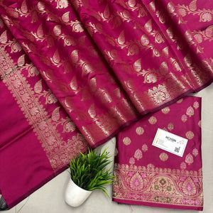 Pink Semi Katan Silk Banarasi Suit
