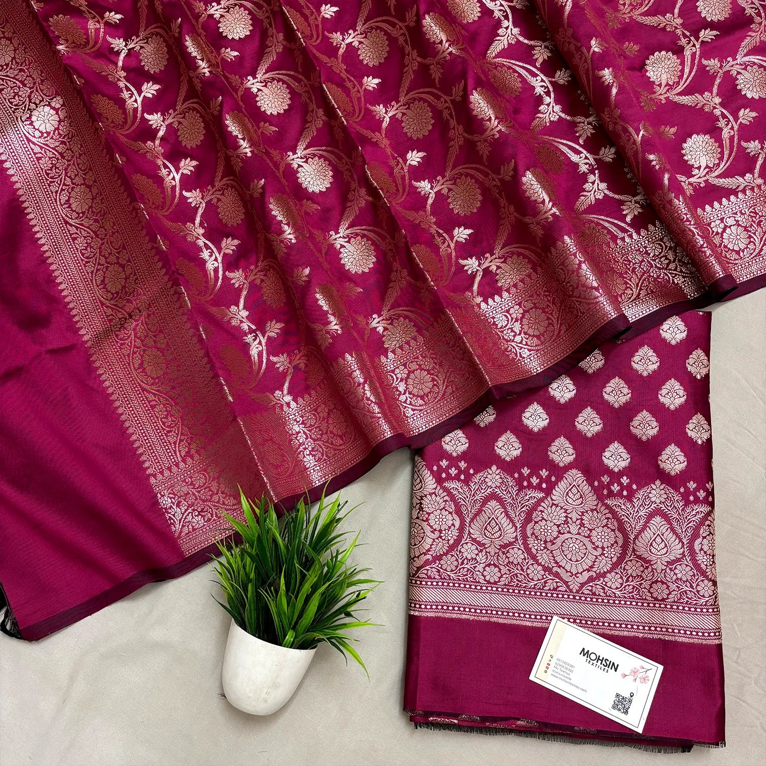 Pink Singhasan Buti Semi Katan Silk Banarasi Suit