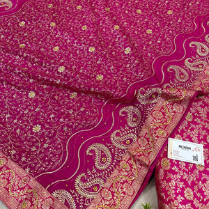 Pink Stone Work Kimkhab Silk Banarasi Gharara