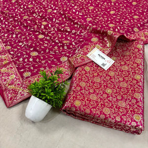 Pink Stone Work Kimkhab Silk Banarasi Gharara