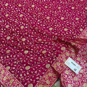 Pink Stone Work Kimkhab Silk Banarasi Gharara