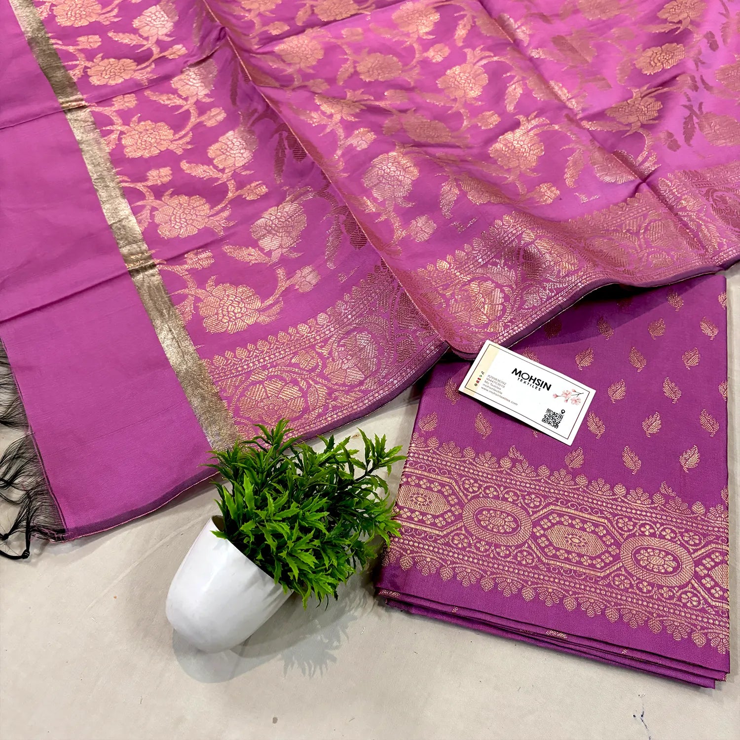 Pink Sunehri Pankh Satin Silk Banarasi Suit