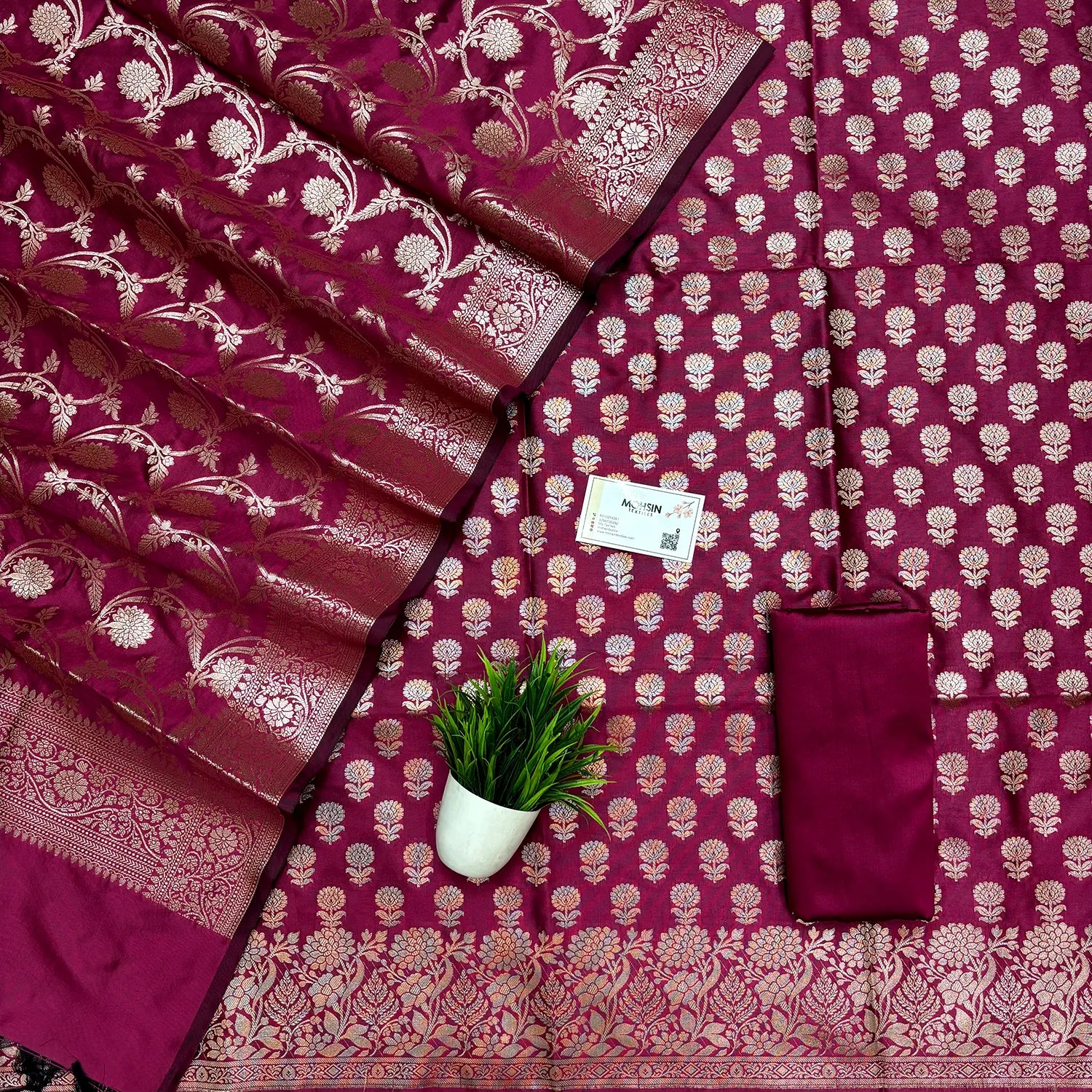 Pink Sunflower Semi Katan Silk Banarasi Suit