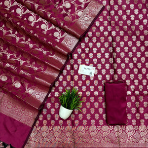 Pink Sunflower Semi Katan Silk Banarasi Suit