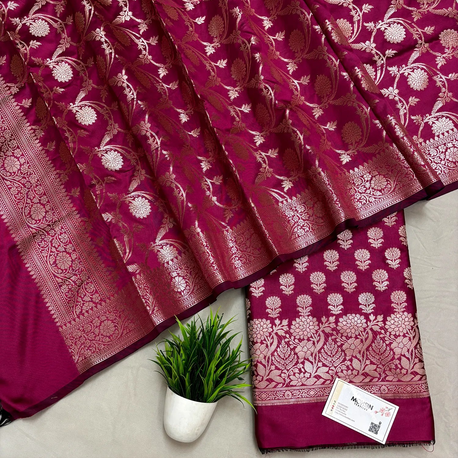 Pink Sunflower Semi Katan Silk Banarasi Suit