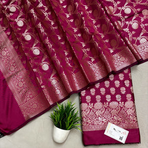 Pink Sunflower Semi Katan Silk Banarasi Suit
