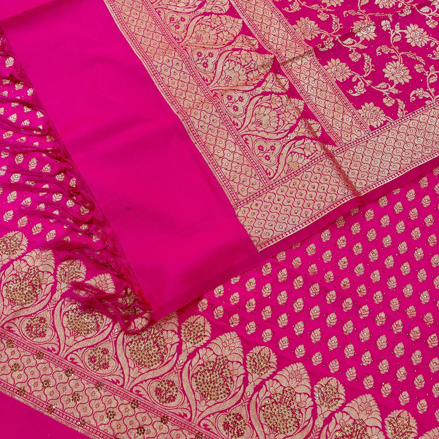 Pink Swarovski Kalli Buti Katan Silk Banarasi Suit