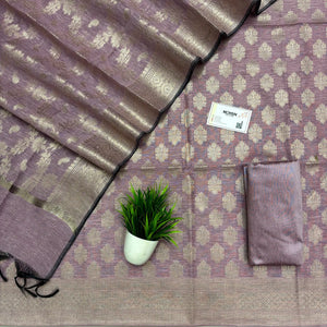 Pink Tri Phool Linen Silk Banarasi Suit