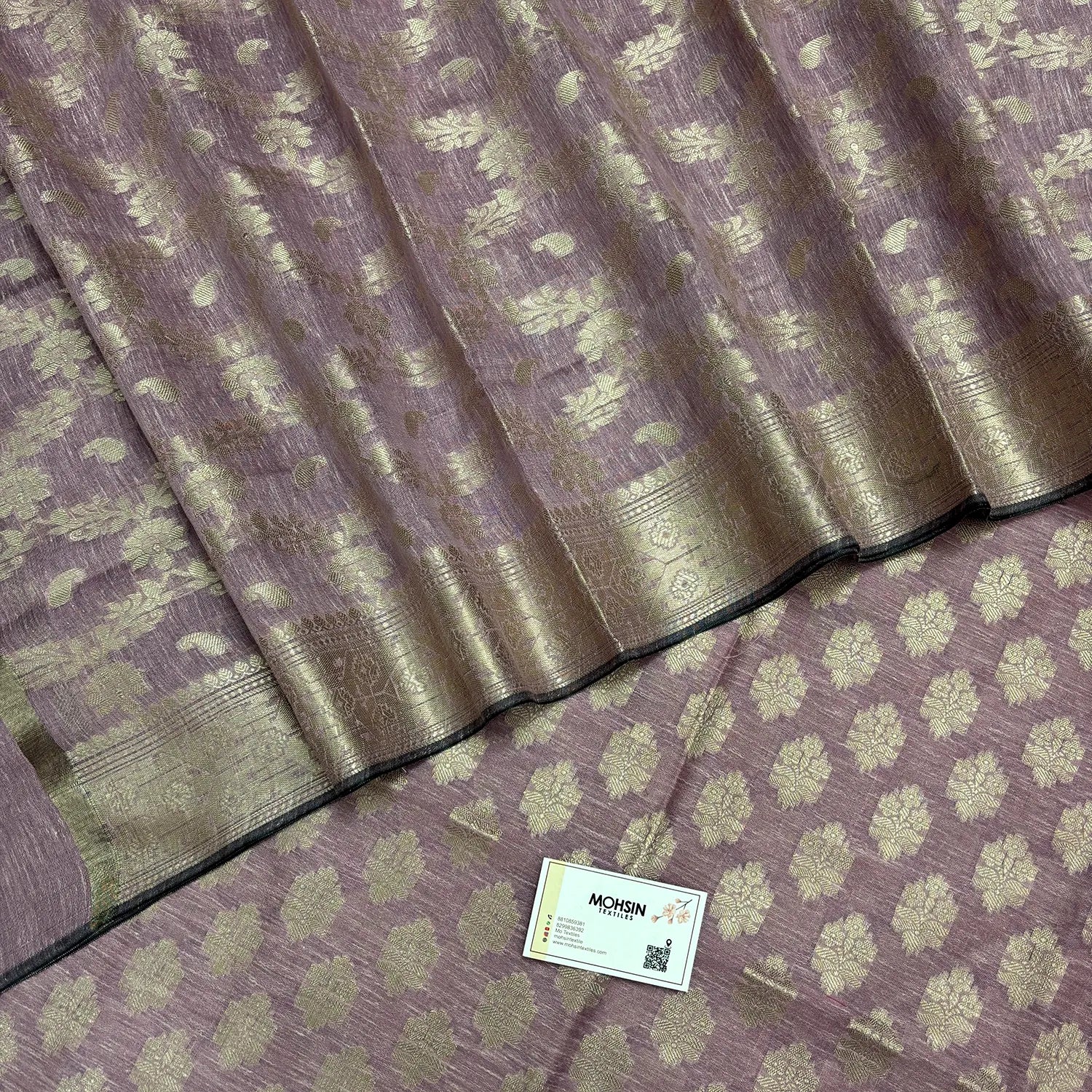 Pink Tri Phool Linen Silk Banarasi Suit