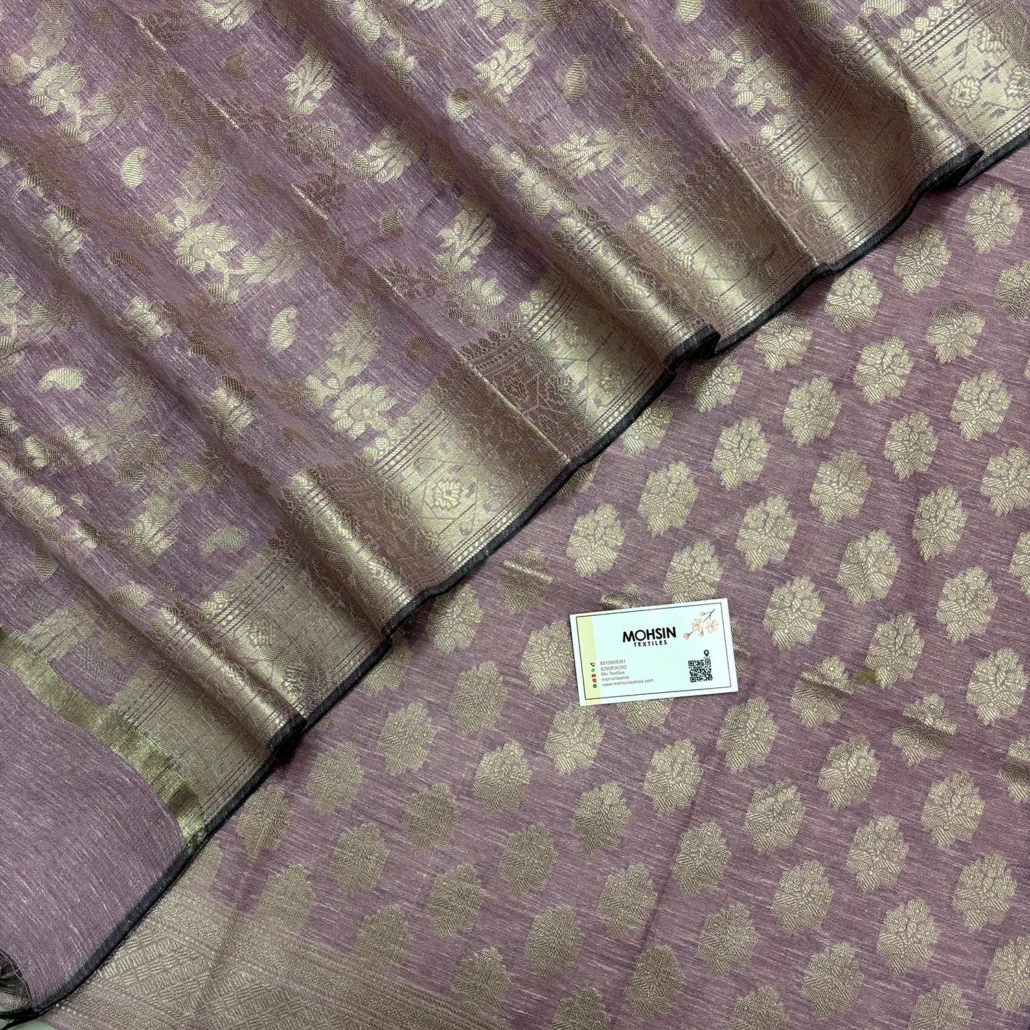 Pink Tri Phool Linen Silk Banarasi Suit