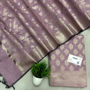 Pink Tri Phool Linen Silk Banarasi Suit