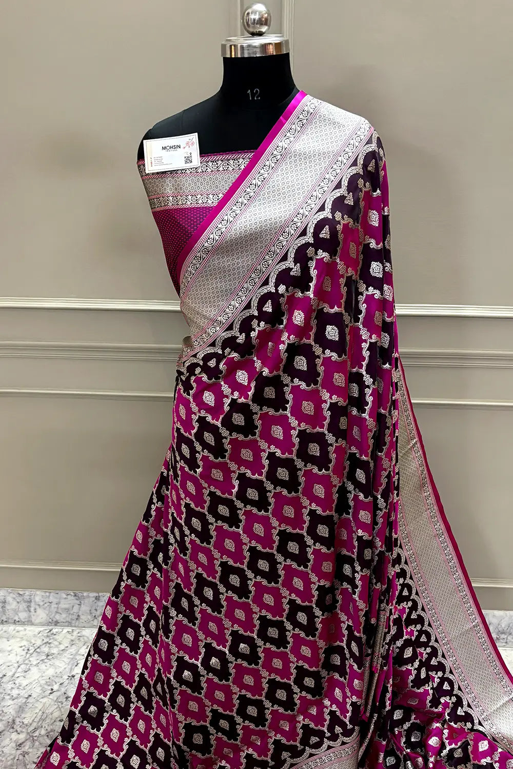 Pink Wine Rangkaat Zari Katan Mashru Silk Banarasi Saree