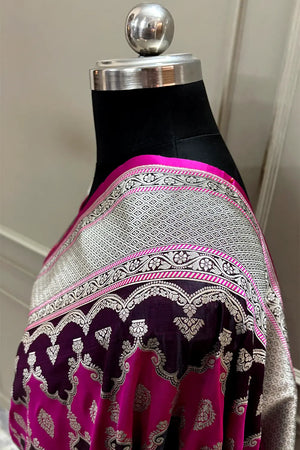 Pink Wine Rangkaat Zari Katan Mashru Silk Banarasi Saree