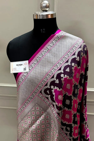 Pink Wine Rangkaat Zari Katan Mashru Silk Banarasi Saree