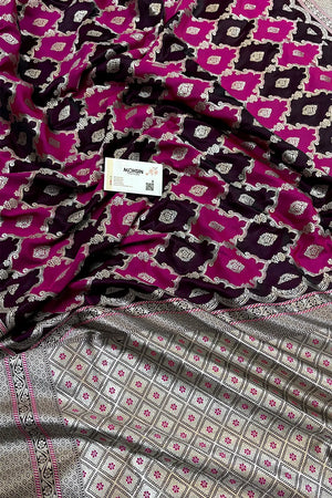 Pink Wine Rangkaat Zari Katan Mashru Silk Banarasi Saree