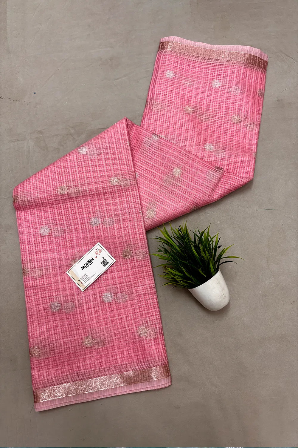 Pink Zari Chanderi Silk Banarasi Saree
