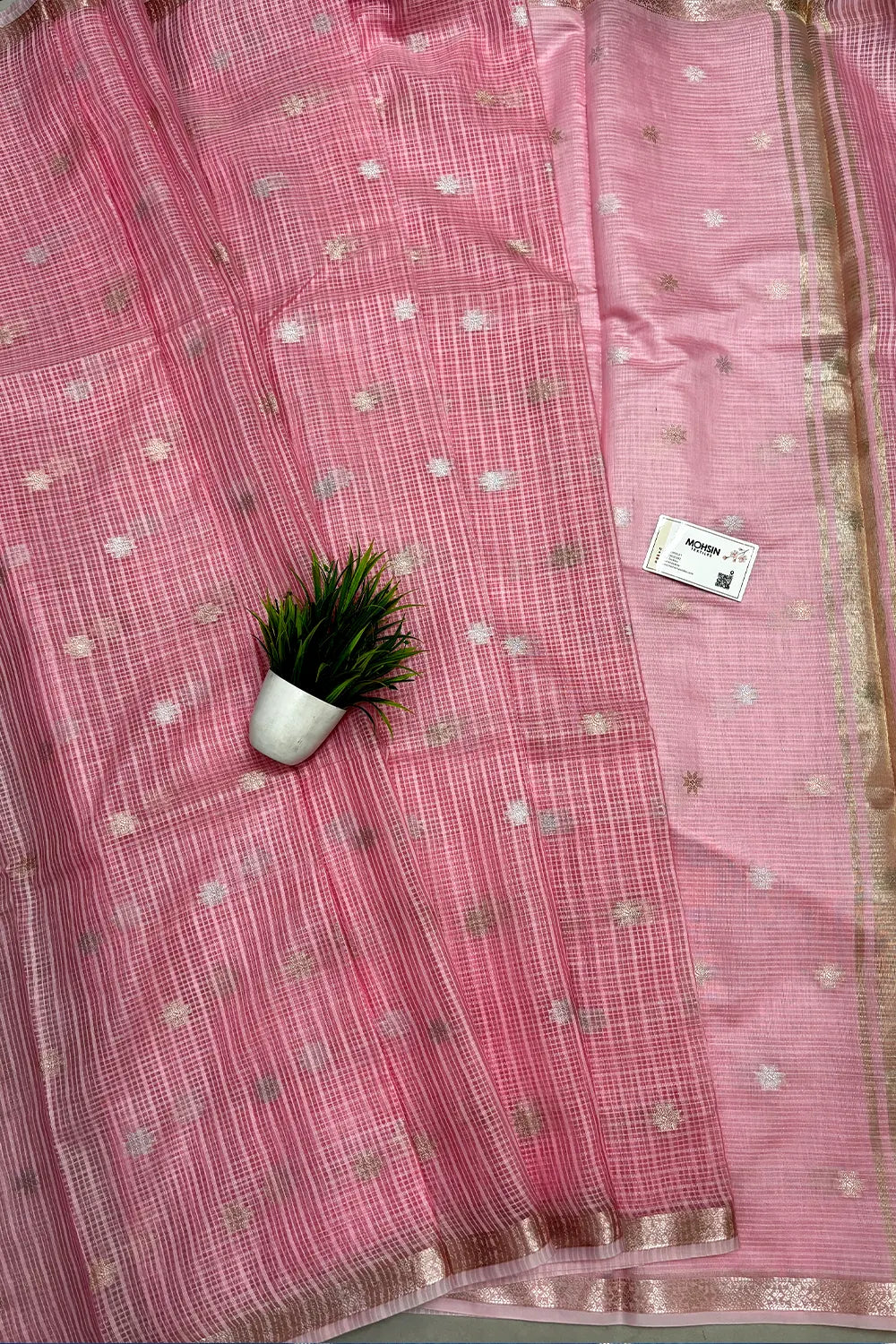 Pink Zari Chanderi Silk Banarasi Saree